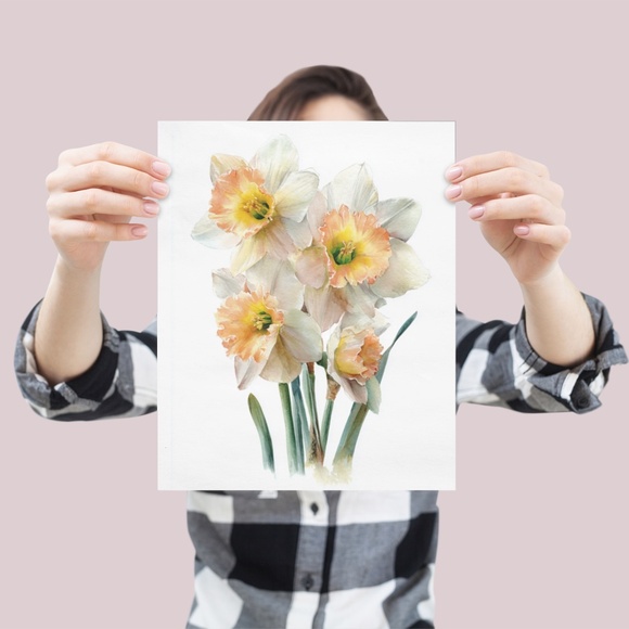 Watercolor Daffodils Flowers Wall Art Illustration Print Poster Unframed - Picture 3 of 6